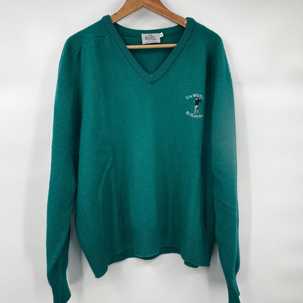 Clan Royal Mens V Neck Sweater The Old Course St Andrews Golf Green Lambswool 44